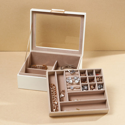 Double Layer Elegant Large Capacity Sunroof Ring Earrings Bracelet Watch Storage Jewelry Box
