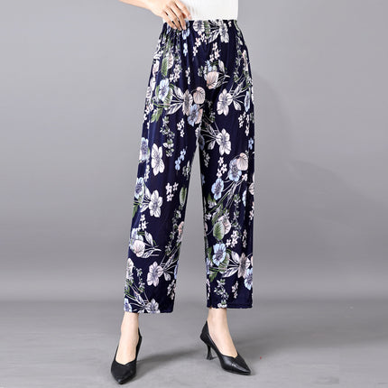 Cross-Border Popular Summer Women's Ice Silk Pants for Middle-Aged and Elderly, Loose Casual Home Pants, Elastic Plus-Size Pants for Square Dancing