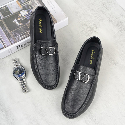 Doug shoes men's 2022 new autumn lazy men's casual Lefu leather shoes Business feet light a generation of hair