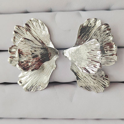 ZA Retro Light Luxury Style Gold Leaf Exaggerated Design Sense Multi-layer Flower Leaf Ginkgo Leaf Advanced Sense Personalized Earrings