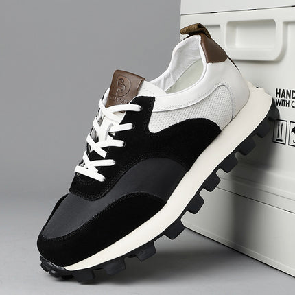 Shoes Men's Trendy Shoes New Men's Shoes Thick-Soled Lightweight Sports and Casual Shoes Leather Matching Cloth Forrest Gump Shoes Contrast Color Sneakers Wholesale