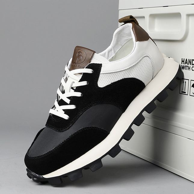 Shoes Men's Trendy Shoes New Men's Shoes Thick-Soled Lightweight Sports and Casual Shoes Leather Matching Cloth Forrest Gump Shoes Contrast Color Sneakers Wholesale