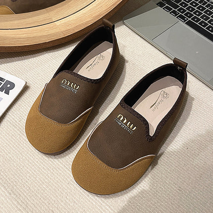 Slip-On Women's Shoes 2025 Spring and Autum New Korean Style Round Toe Color Matching Slip-On Mother's Comfortable and Non-Tiring Beanie Shoes