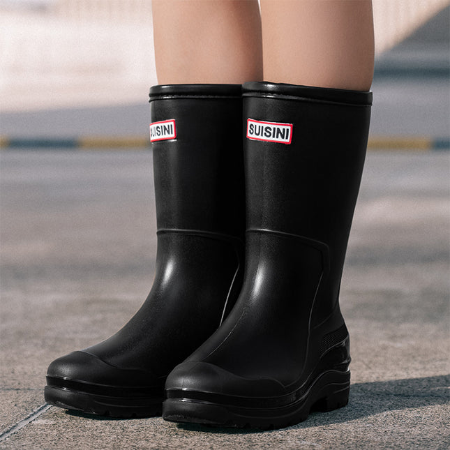 Women's High-Top Rain Boots for Beach Camping, Waterproof, Non-Slip, Korean Style, Sweet Thick-Soled Fashion Water Shoes with Drawstring Closure