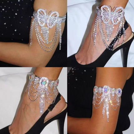 Cross-border Explosions Full Diamond Tassel Butterfly Arm Chain Opening Bracelet Anklet Fashion Rhinestone Anklet Women