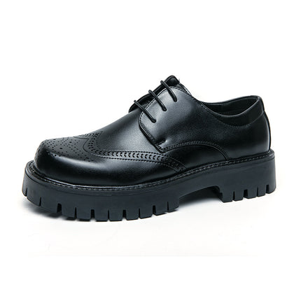 Men's Business Leather Shoes Fashion Trendy Korean Brogue Youth Thick-Soled Casual Leather Shoes British Style Groom's Shoes