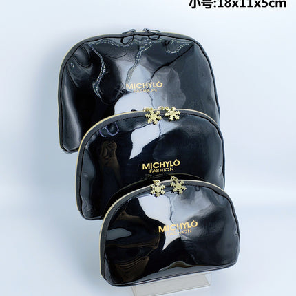 High-grade mirror leather semi-circular cosmetic bag travel storage bag wedding bride bag large, medium and small three-piece bag