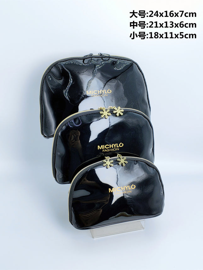 High-grade mirror leather semi-circular cosmetic bag travel storage bag wedding bride bag large, medium and small three-piece bag