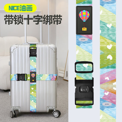 Cross-border suitcase cross double password strap luggage reinforced strap trolley case explosion-proof strap polyester printed strap