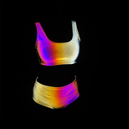 Cartoon Mushroom Print Colorful Reflective bikini European and American Women's Split bikini High Waist Pants bikini Swimsuit