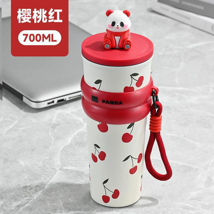 High-Looking Stainless Steel Thermos Cup, Large-Capacity Car-Mounted Cute Printed Coffee Cup, Accompanying Cold-Keeping Double-Drink Ice Cup