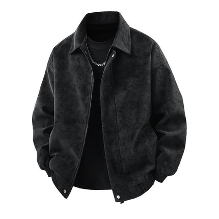 Solid Color American Retro Leather Jacket Men's Motorcycle New Leather Jacket Men's Pu Jacket Spring and Autumn Loose Trendy