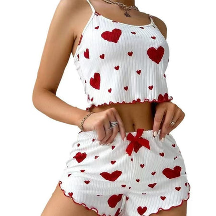 New Cross-Border Women's Heart Pajamas Two-Piece Set Hot Style Pajamas Two-Piece Set Sexy Slim Women's Pajamas