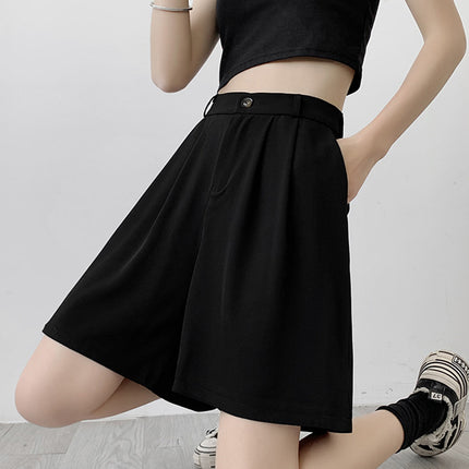 Women's Suit Shorts Women's Summer Thin chubby girl plus size Pants High Waist Loose Slim-fit A- leg Wide-leg Shorts