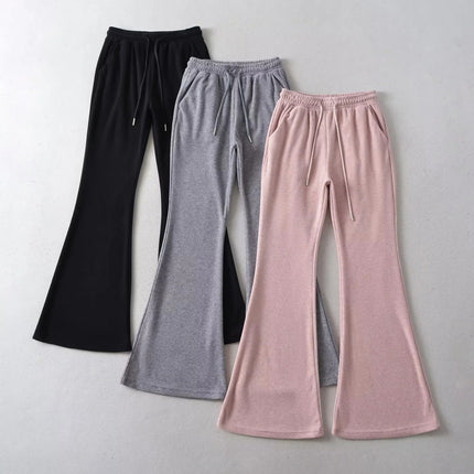 Hot girl waist lace-up hooded sweater jacket high waist stretch slim mop flared pants sports casual suit women