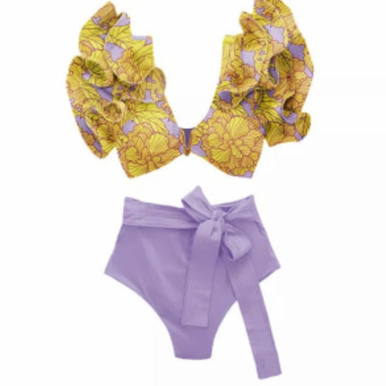 2023 New European and American French Retro Printed Swimsuit Women's Hot Spring Holiday Beach Dress Three-piece Bikini