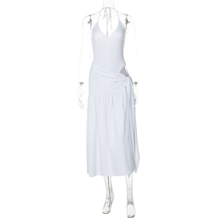 Vacation Style European and American Cross-Border Summer Women's Halterneck Lace-Up Backless Slit Fashion Casual Sexy Skirt Suit Trendy