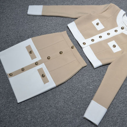 Cross-border 2020 Europe and the United States new temperament black and white color matching breasted cardigan A- line skirt suit factory wholesale 4 colors