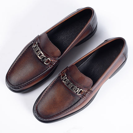 Men's Shoes, Men's Leather Shoes, Summer New Style, Genuine Leather, Breathable Slip-On Casual Leather Shoes, Loafers, Business Leather Shoes