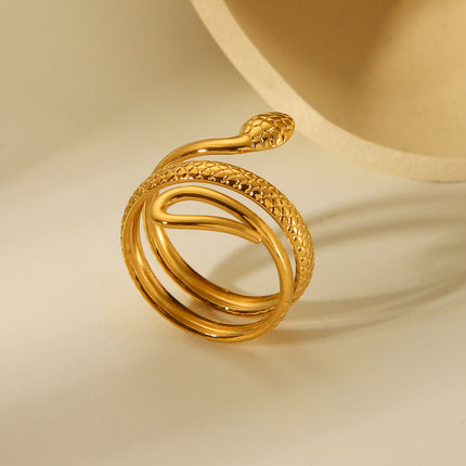 Ins style European and American cross-border 18K gold stainless steel snake ring female temperament all-match titanium steel ring non-fading jewelry