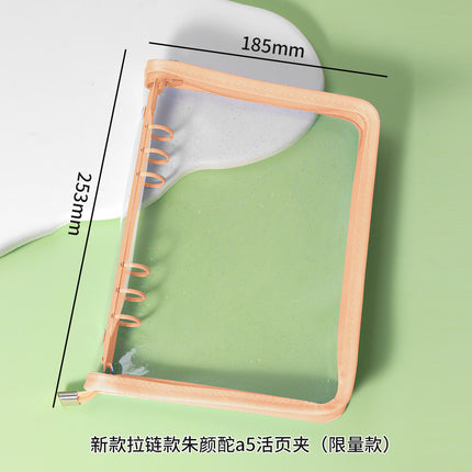Japanese A5 Transparent Loose-leaf Black Glitter Zipper 6-hole Notebook Ins Style Star Chaser Ledger PVC Case