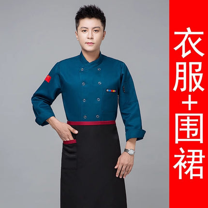 Chef Work Clothes Short-Sleeved Wholesale Men's Kitchen Hotel Catering Foreign Trade Restaurant Printable Embroidered Chef Uniform Long-Sleeved Suit
