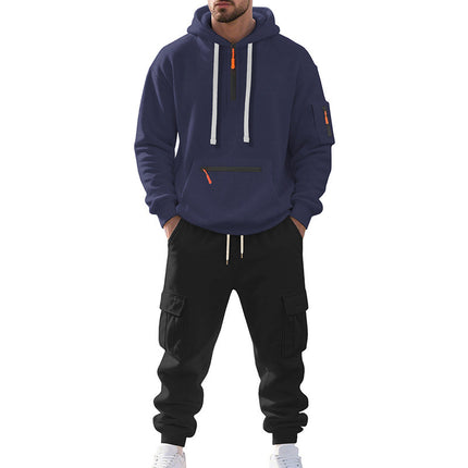 Cross-Border Foreign Trade Winter Large Size American Heavyweight Plus Velvet Loose Men's Casual Sports Multi-Pocket Workwear Suit for Men