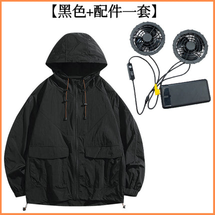 Intelligent heatstroke prevention and cooling air conditioning clothing men's large wind belt fan sunscreen clothing outdoor construction site building refrigeration skin clothing