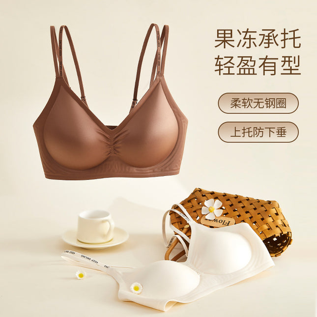 Light Luxury Silk and Satin bra Cross Beautiful Back Thin Soft Support Letter Shoulder Bra Live Daifa Underwear Foreign Trade Cross