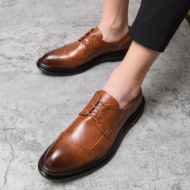 Leather Shoes for Young Men, Korean Style British Trendy Shoes, Casual Business Formal Leather Shoes, Size 45 Men's Suit Wedding Shoes