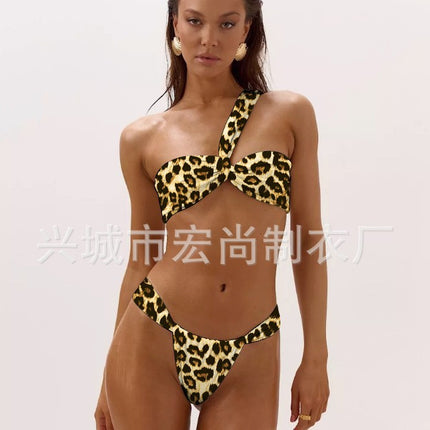 2026Ins Unique High-End Swimsuit One-Shoulder Tie Bikini Set Sexy Low-Waist Personalized Two-Piece Swimsuit