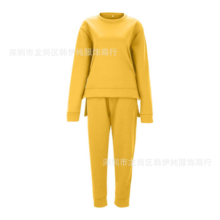 2023 Amazon cross-border new loose plus size top women's long sleeve hot figure sweater fleece-lined casual suit wholesale