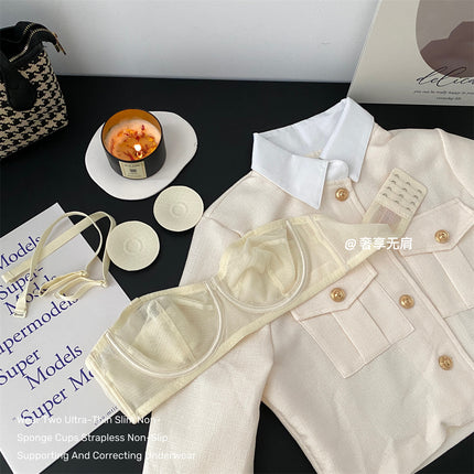 Strapless Anti-Slip Underwear, Ultra-Thin, Large Breasts Appear Smaller, Anti-Sagging Tube Top, Chest Wrap with Breast Pads, Soft Steel Ring Bra