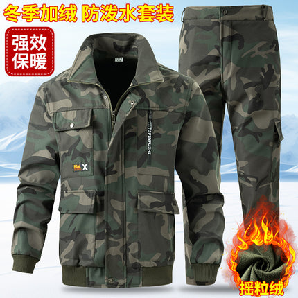 Autumn and Winter fleece-lined work clothes suit thickened cold-proof warm construction site workshop work protective clothing camouflage clothing for men