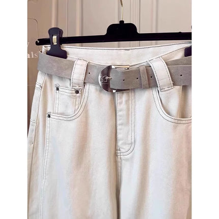 White Curved Knife Jeans for Women, Summer New Style, Loose High-Waisted Sickle Wide-Leg Pants, Petite Plus Size Carrot Banana Pants