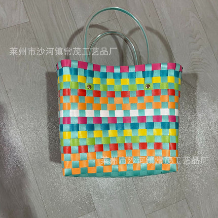 Fashionable and Simple Woven Basket, Vegetable Basket, Straw Bag, New Ins Style, Pastoral Shopping Basket, Hand-Held for Market Stalls, Ins Style