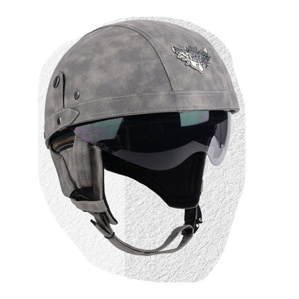 Cross-border Export Retro Personalized Helmet Lens with Label Motorcycle Half Helmet Scooter Cruise Leather Helmet Prince Helmet