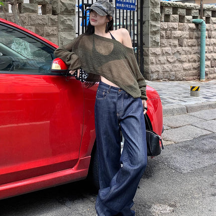 Denim Blue American Loose Wide-Leg Pants for Women 2025 Summer and Autum Thin Draped Floor-Length Casual Jeans for Women