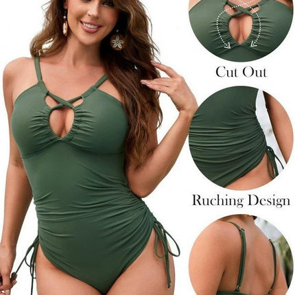 2025 European and American Export Amazon Hot-Selling Swimwear Sexy Wall-Mounted Jumpsuit Pure Color Beach Elastic Ready-Made Swimsuit