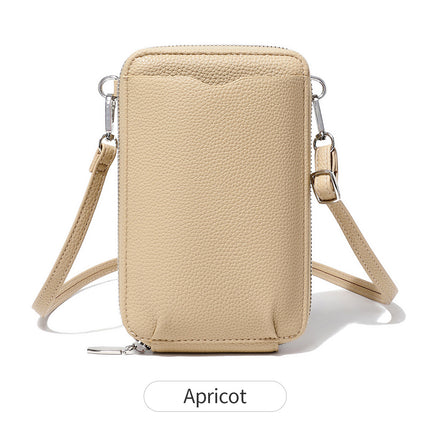 Cross-Border 2026 New Style Lychee-Pattern Soft Leather Vertical Zipper Phone Bag Large Capacity Women's Shoulder Bag Crossbody Wallet