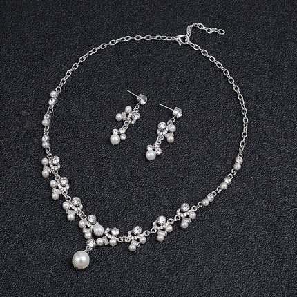 Bridal Dress Distinctive European and American Pearl Necklace Earrings Set Women's Fashion Elegant Explosive Alloy Drop Shape