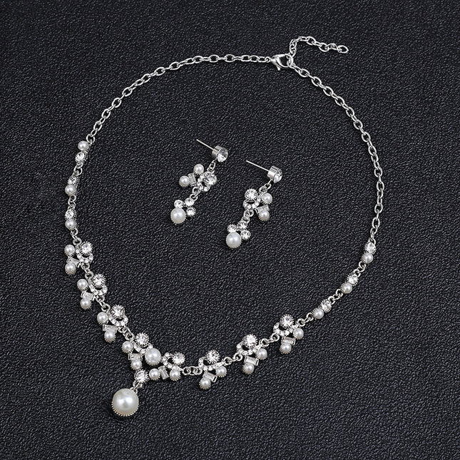 Bridal Dress Distinctive European and American Pearl Necklace Earrings Set Women's Fashion Elegant Explosive Alloy Drop Shape