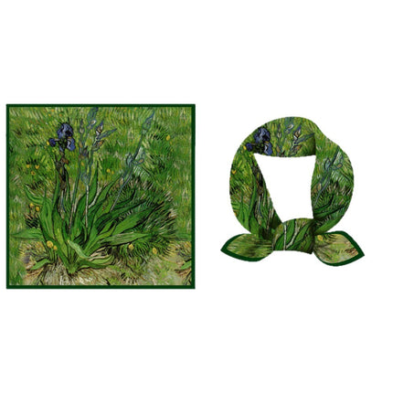 Original Artist Van Gogh Oil Painting Series Green Iris New Style 53 Small Square Scarf Spring & Fall Fashionable High-End