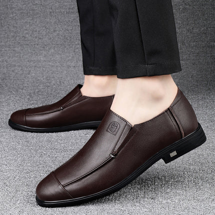 Old People's Head Business Casual Round Head Shallow Mouth Soft Leather Breathable Summer Dress Wedding Leather Shoes Daily Work Men's Shoes