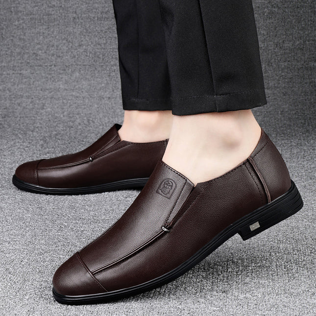 Old People's Head Business Casual Round Head Shallow Mouth Soft Leather Breathable Summer Dress Wedding Leather Shoes Daily Work Men's Shoes