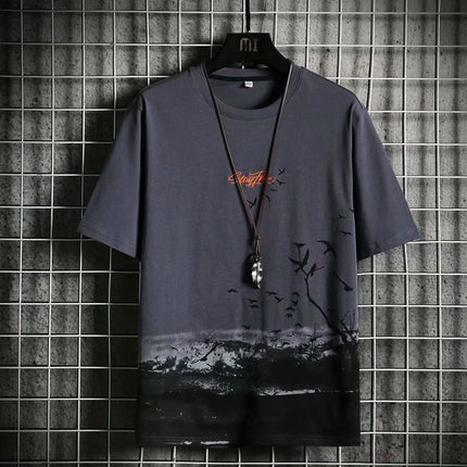 Short-Sleeved Men's Thin Simple 2024 T-Shirt New Loose Round Neck Summer Ins Trendy Hong Kong Style Student Male Street Stall Wholesale