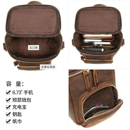Retro Crazy Horse Leather Bucket Bag, Genuine Leather Men's Shoulder Crossbody Bag, Commuter Casual Phone Bag, Men's Bag, Cross-Border Leather Bag