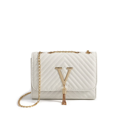 Women's Bags 2023 New Fashion Trend Striped Embroidered Shoulder Bag V-Shaped Tassel Decorative Crossbody Bag Dropshipping