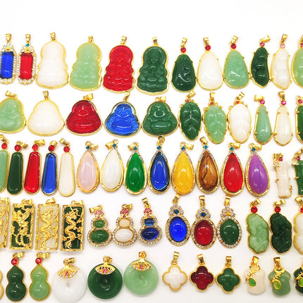 Ancient sand gold imitation jade gold-plated necklace jade brave Guanyin Buddha pendant live welfare drainage small gift supply