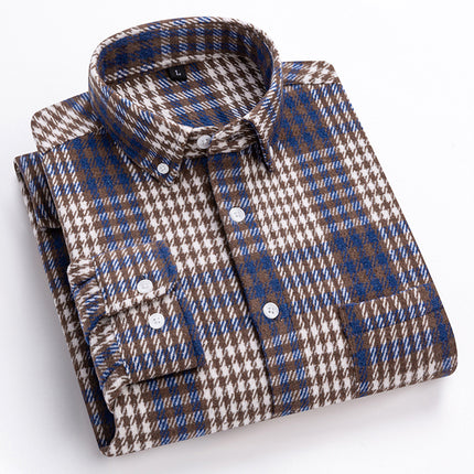 New Spring and Summer Pure Cotton Men's Shirts, Brushed Plaid Long-Sleeved Casual Shirts, Slim Fit, Fashionable and Versatile Tops Wholesale